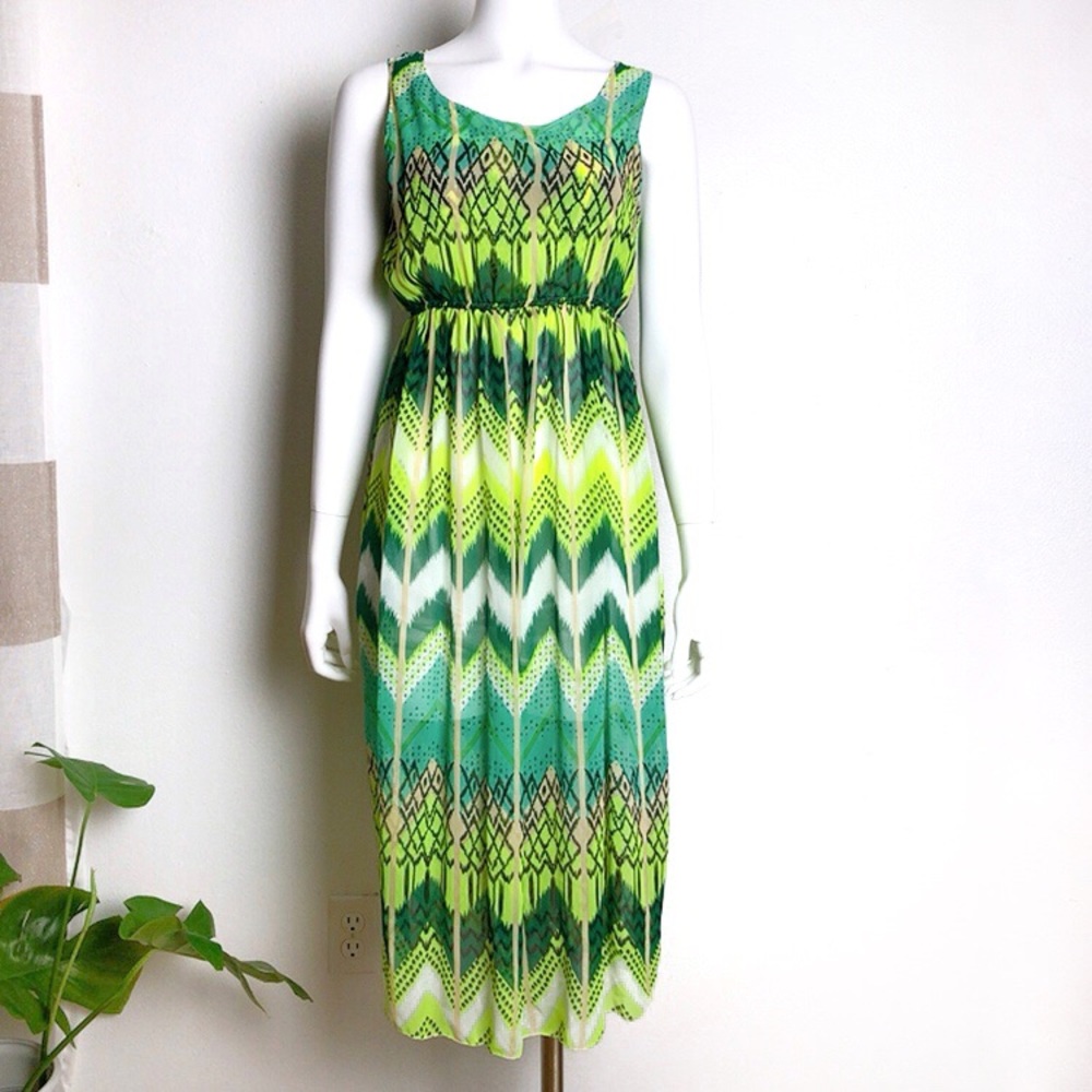 Neon Chevron Stripe Tea Length Summer Dress
